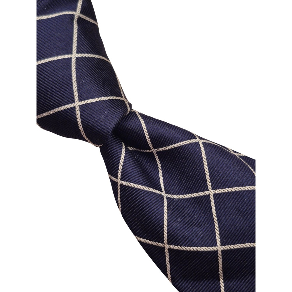 Charles Tyrwhitt Mens Navy Blue Windowpane Silk Necktie Made in England